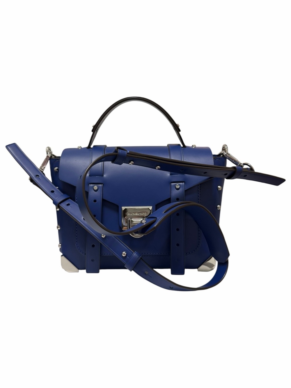 Michael Kors Solid Royal Blue Leather Shoulder Handbag